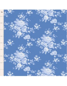 Tilda Something Blue, Carol Cornflower, tessuto con rose azzurre su fondo azzurro Tilda Fabrics - 1