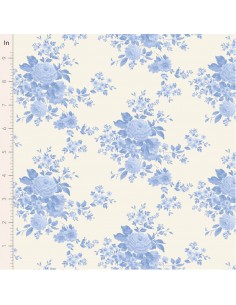 Tilda Something Blue, Carol Pale Blue, tessuto con rose azzurre su fondo crema Tilda Fabrics - 1