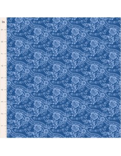 Tilda Something Blue, Celeste Denim, tessuto con fiori e piccoli bordi azzurri su fondo blu Tilda Fabrics - 1