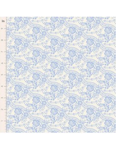 Tilda Something Blue, Celeste Sky, tessuto con fiori e piccoli bordi azzurri su fondo crema Tilda Fabrics - 1