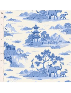 Tilda Something Blue, Cottonview Cream, tessuto con paesaggi orientali  su fondo crema Tilda Fabrics - 1