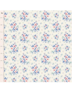 Tilda Something Blue, First Kiss Cream, tessuto con piccoli fiori e motivo a puntini su fondo crema Tilda Fabrics - 1