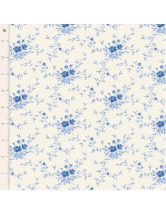 Tilda Something Blue, Noel Blue, tessuto con piccole rose blu su fondo crema Tilda Fabrics - 1