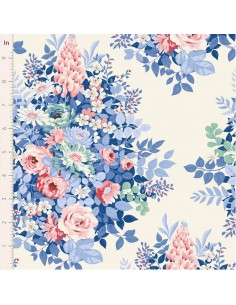 Tilda Something Blue, Whimsyflower Cream, tessuto con grandi fiori rosa e azzurri su fondo crema Tilda Fabrics - 1
