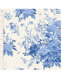 Tilda Something Blue, Wildgarden Blue, tessuto con grandi rose blu su fondo crema Tilda Fabrics - 1