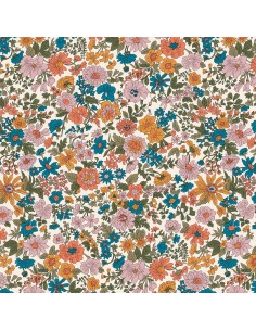Emily Annabelle, Tessuto Crema a fiori Arancione e Verde Petrolio - Liberty Fabrics Liberty Fabrics - 1
