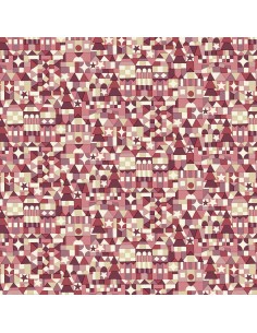 Festive Magic, Festive Store, Tessuto Natalizio con disegni geometrici di casette in burgundy - Liberty Fabrics Liberty Fabrics 