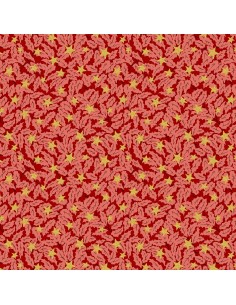 Festive Magic, Holly Sparkle, Tessuto Natalizio con tappeto di foglie rosse e stelle oro - Liberty Fabrics Liberty Fabrics - 1