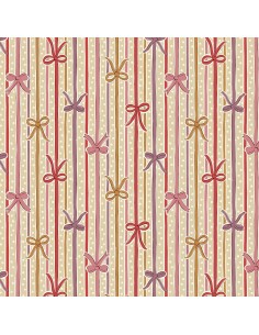 Festive Magic, Ribbon Stripe, Tessuto Natalizio Crema con nastri e fiocchi rossi e rosa - Liberty Fabrics Liberty Fabrics - 1