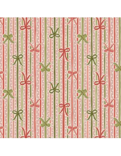 Festive Magic, Ribbon Stripe, Tessuto Natalizio Rosa con nastri e fiocchi rossi e verde chiaro - Liberty Fabrics Liberty Fabrics