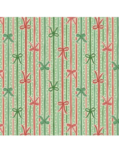 Festive Magic, Ribbon Stripe, Tessuto Natalizio Verde Chiaro con nastri e fiocchi azzurri - Liberty Fabrics Liberty Fabrics - 1