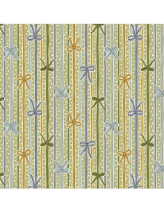 Festive Magic, Ribbon Stripe, Tessuto Natalizio Verde con nastri e fiocchi rossi e verdi - Liberty Fabrics Liberty Fabrics - 1