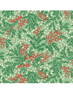 Festive Magic, Twinkling Lights, Tessuto Natalizio con lucine, rami e bacche in azzurro e giallo - Liberty Fabrics Liberty Fabri