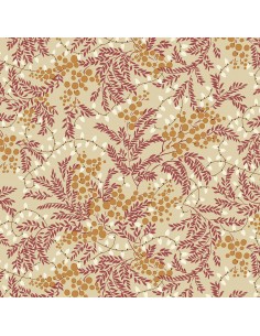 Festive Magic, Twinkling Lights, Tessuto Natalizio con lucine, rami e bacche in beige e rosso - Liberty Fabrics Liberty Fabrics 