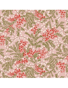 Festive Magic, Twinkling Lights, Tessuto Natalizio con lucine, rami e bacche in rosa e verde - Liberty Fabrics Liberty Fabrics -