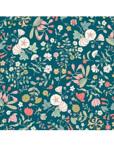 Everlasting, Wildflower Field, Tessuto Verde Scuro con fiori rosa e gialli - Liberty Fabrics Liberty Fabrics - 1