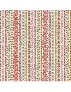 Everlasting, Soho Stripes, Tessuto Crema con strisce di fiori rosa e rossi - Liberty Fabrics Liberty Fabrics - 1