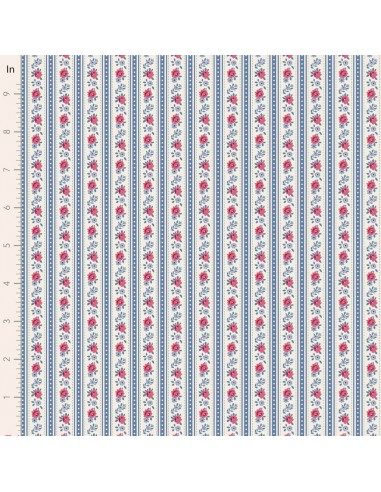Tilda Village Life Agnes Blue, Tessuto Panna con Strisce Blu e Rose Tilda Fabrics - 1