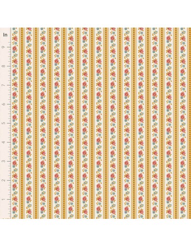 Tilda Village Life Agnes Ochre, Tessuto Crema con Strisce Ocra e Rose Tilda Fabrics - 1