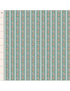 Tilda Village Life Agnes Teal, Tessuto Azzurro Teal con Strisce Teal e Rose Tilda Fabrics - 1