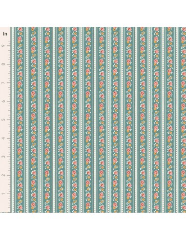Tilda Village Life Agnes Teal, Tessuto Azzurro Teal con Strisce Teal e Rose Tilda Fabrics - 1