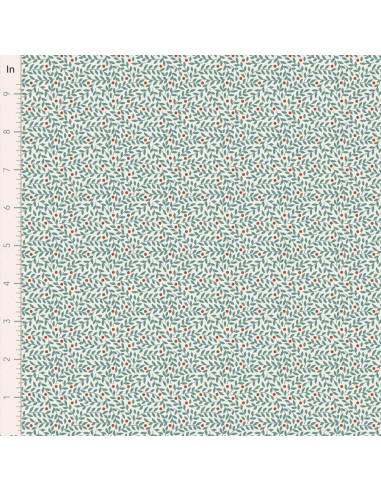 Tilda Village Life Lillian Teal, Tessuto Panna con piccoli rami Teal Tilda Fabrics - 1