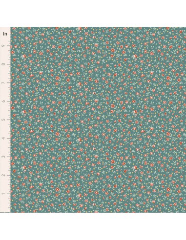 Tilda Village Life Mae Teal, Tessuto Azzurro Teal con piccoli Fiori Tilda Fabrics - 1