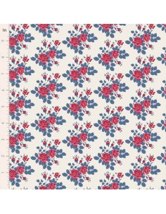 Tilda Village Life Myrtle Blue, Tessuto Panna con Mazzi di Rose e foglie Blu Tilda Fabrics - 1