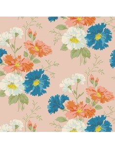 Tilda Flowerdance Abigale Peach, Tessuto Pesca con grandi fiori colorati Tilda Fabrics - 1