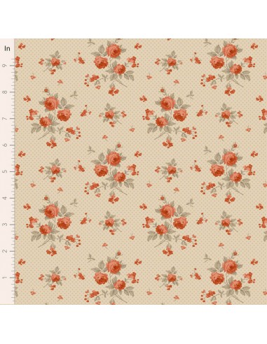 Tilda A Festive Autumn Abby Dusty Coral, Tessuto Beige a pois con grandi rose bianche Tilda Fabrics - 1