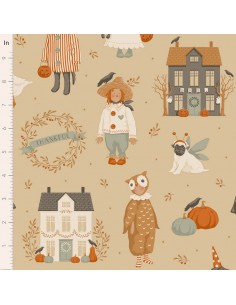 Tilda A Festive Autumn Autumnfriends Latte, Tessuto Crema con personaggi vestiti da Halloween Tilda Fabrics - 1