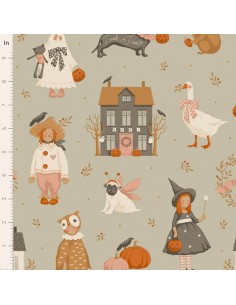 Tilda A Festive Autumn Autumnfriends Mist, Tessuto Verde Chiaro con personaggi vestiti da Halloween Tilda Fabrics - 1