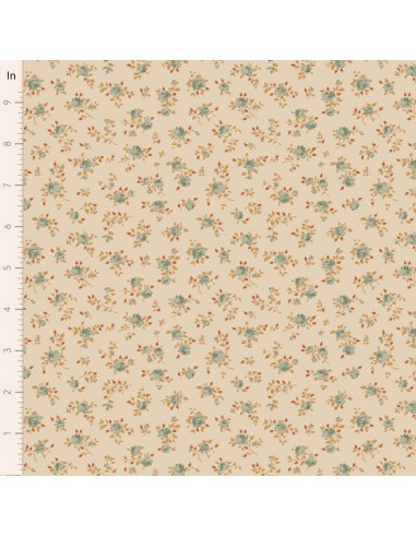 Tilda A Festive Autumn Maud Dusty Teal, Tessuto Crema con piccoli rami di rose Tilda Fabrics - 1
