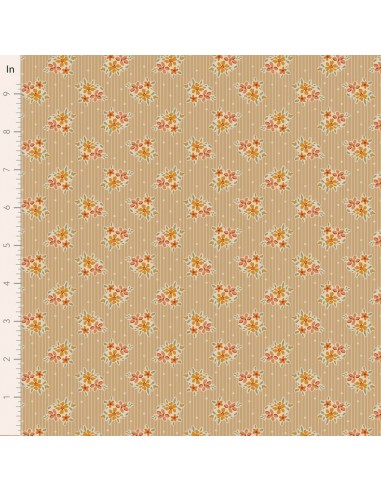 Tilda A Festive Autumn Nancy Latte, Tessuto Caffelatte a righe con piccoli fiori Tilda Fabrics - 1