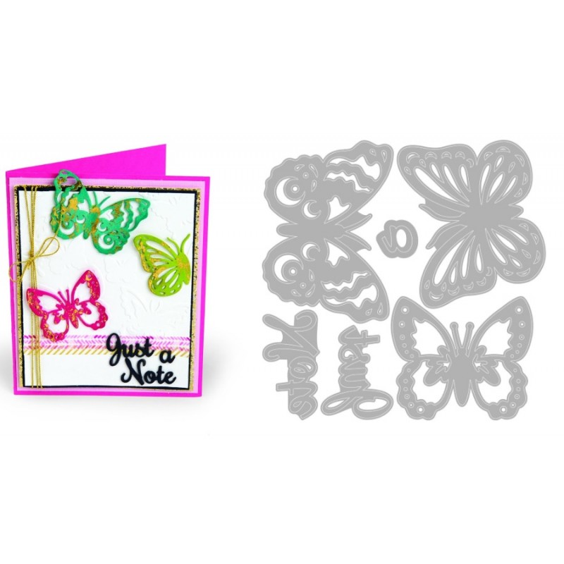 Thinlits Die Set 6PK w/Textured Impressions Just a Note Butterflies by Courtney Chilson Sizzix - Big Shot - 1
