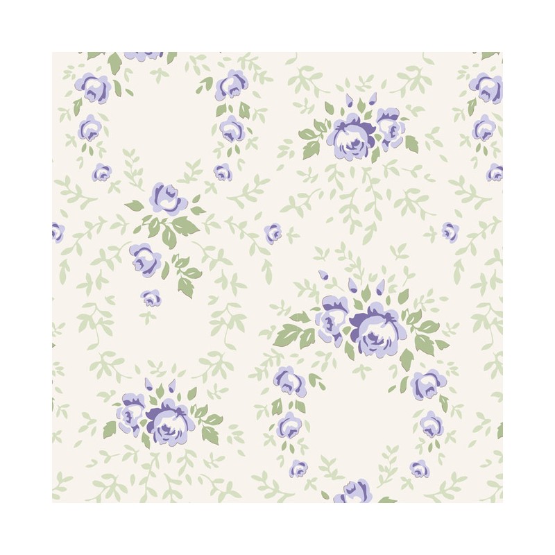 Tilda 110 Old Rose Lucy, Tessuto Rose Blu su Beige Tilda Fabrics - 1