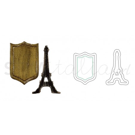 Movers & Shapers Magnetic Die Set 2PK Mini Eiffel Tower & Shield by Tim Sizzix - Big Shot - 2