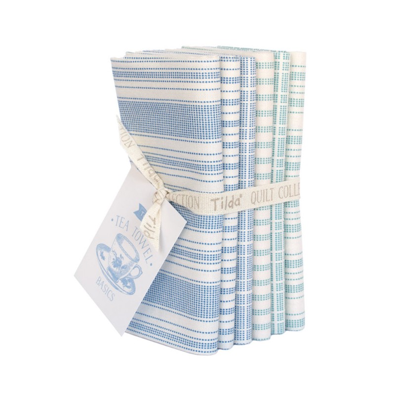 Tilda Basic Tea Towel Fat Quarter Bundle 6 fabrics, 50x55cm Blue/Teal Tilda Fabrics - 1