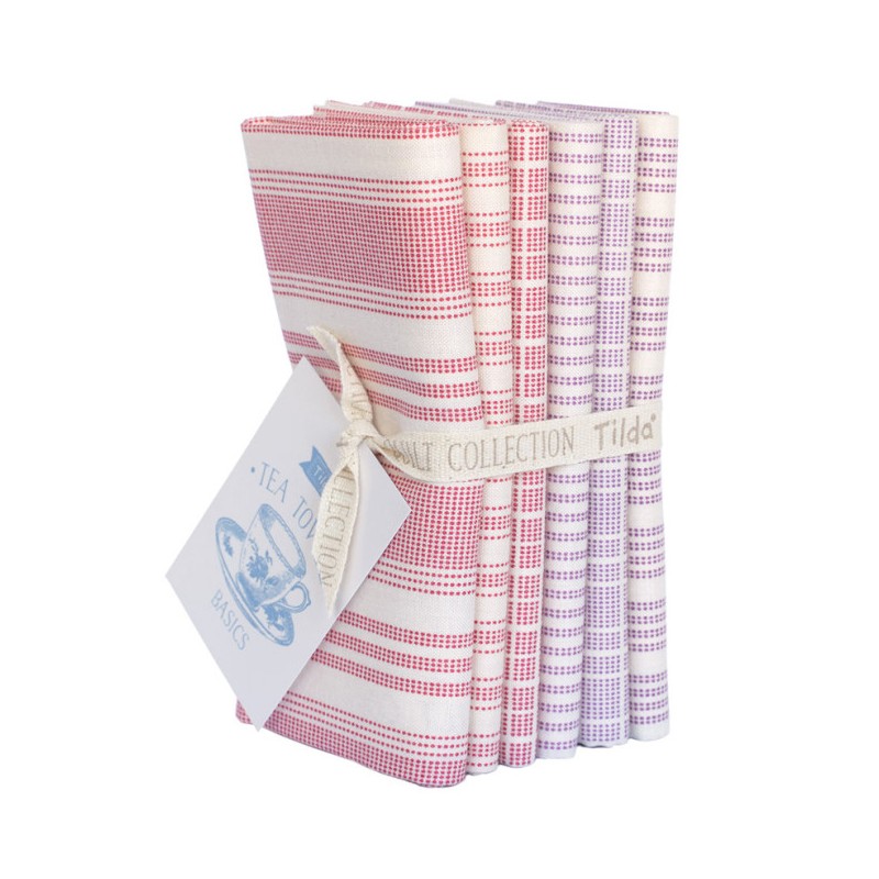 Tilda Basic Tea Towel Fat Quarter Bundle 6 fabrics, 50x55cm Red/Plum Tilda Fabrics - 1