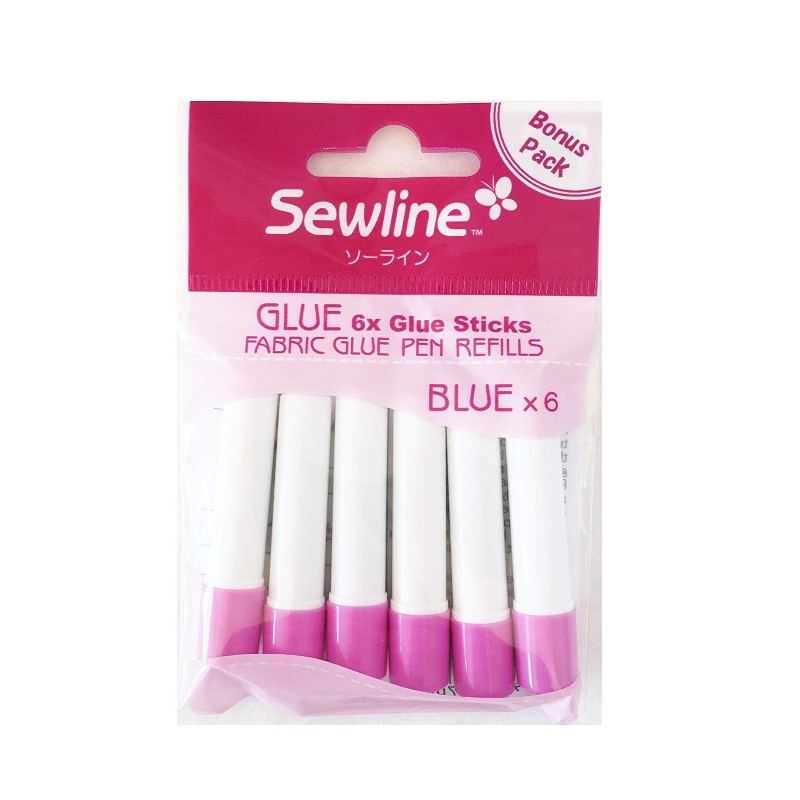 GLUE PEN - 6 Ricariche per Colla Stick per Tessuto Idrosolubile Blu Sewline - 1