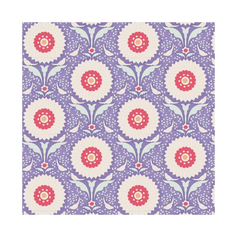 Tilda 110 Bon Voyage Ringflower Blue, Tessuto Fiori e Uccelli su Blu Tilda Fabrics - 1
