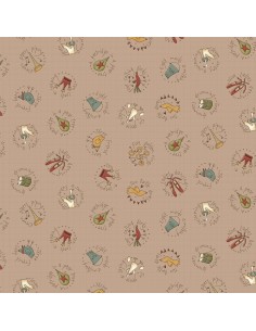 Henry Glass, On The 12th Day by Anni Downs - Tessuto Tortora con 12th Day Circles - 110cm Henry Glass - 1