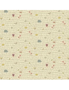 Henry Glass, Tealicious by Anni Downs - Tessuto Crema con Parole Tealicious - 110cm Henry Glass - 1