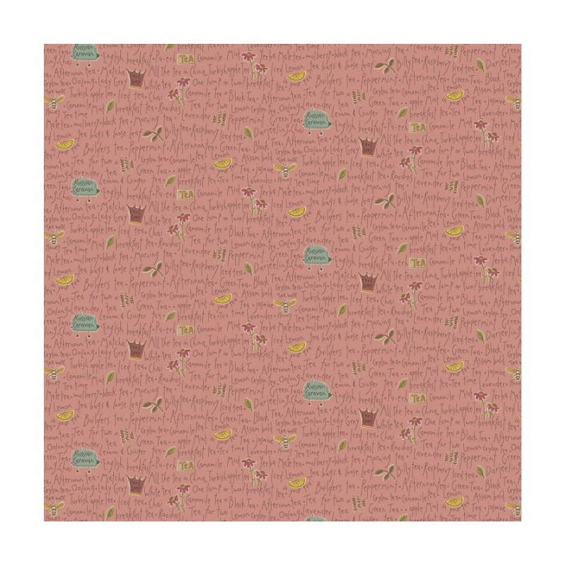 Henry Glass, Tealicious by Anni Downs - Tessuto Rosa con Parole Tealicious - 110cm Henry Glass - 1