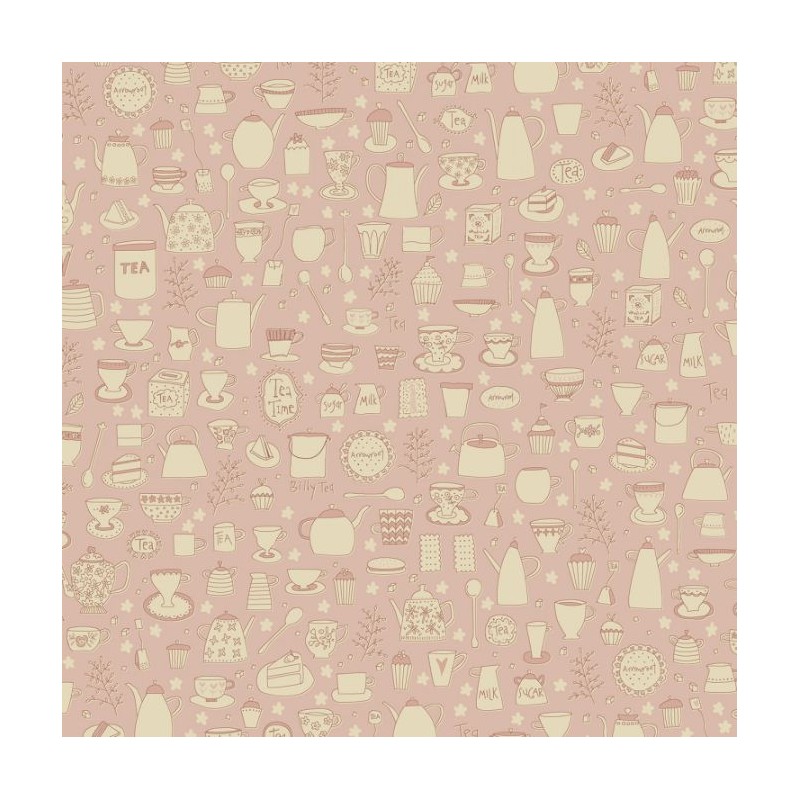 Henry Glass, Tealicious by Anni Downs - Tessuto Rosa con Tazze, Teiere e Dolci - 110cm Henry Glass - 1