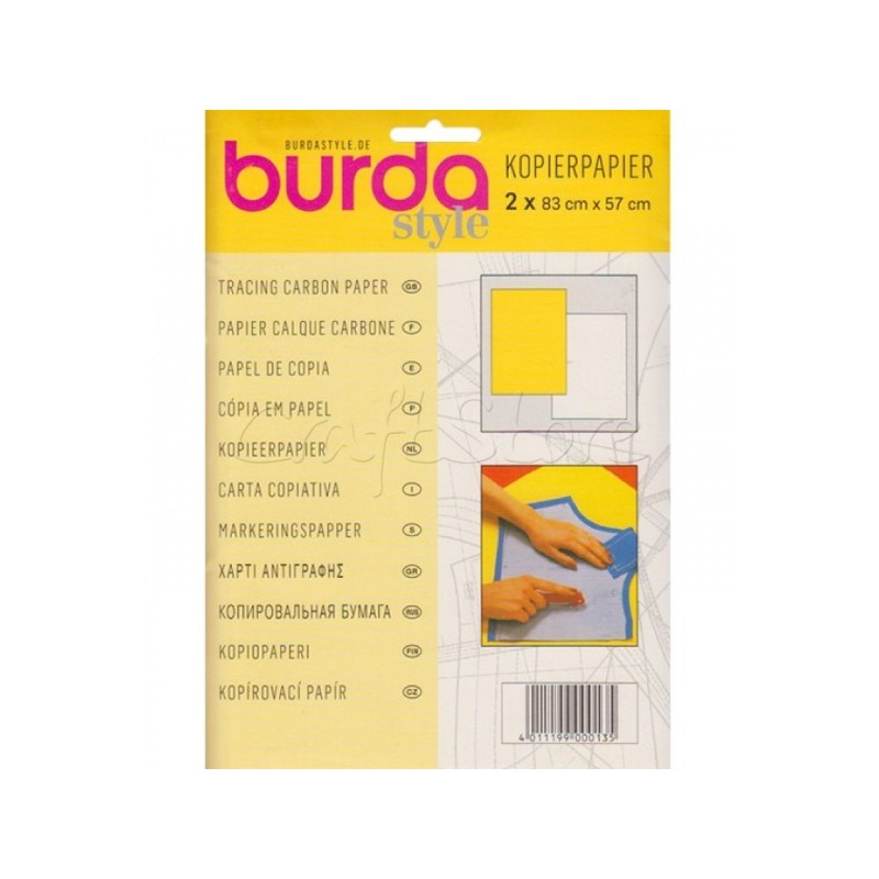 Burda Carta Carbone per Tessuti Scuri - 2 Fogli 83 x 57 cm, Bianca e Gialla Burda - 1