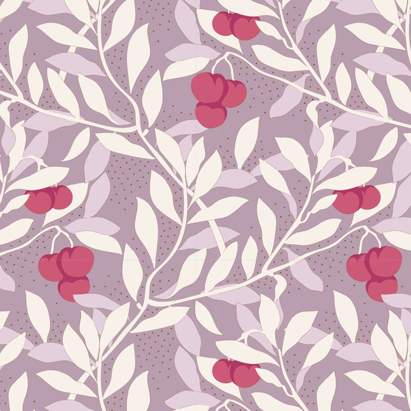 Tilda Maple Farm Cherrybush Mauve, Tessuto Viola Malva con Ciliegie e Rami Tilda Fabrics - 1