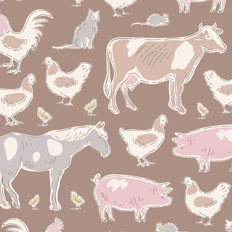 Tilda Tiny Farm Animals Brown, Tessuto Marrone Animali della Fattoria Tilda Fabrics - 1