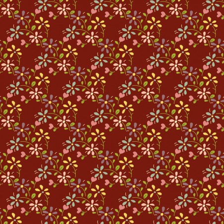 EQP Tomorrow's Heritage - Summer Meadow Cranberry Red, Tessuto Rosso Mirtillo con Prato Fiorito Ellie's Quiltplace Textiles - 1