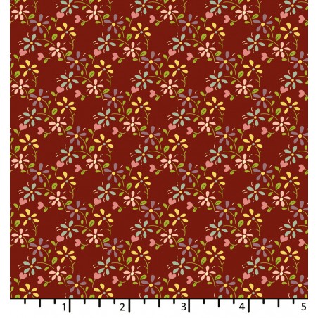 EQP Tomorrow's Heritage - Summer Meadow Cranberry Red, Tessuto Rosso Mirtillo con Prato Fiorito Ellie's Quiltplace Textiles - 2